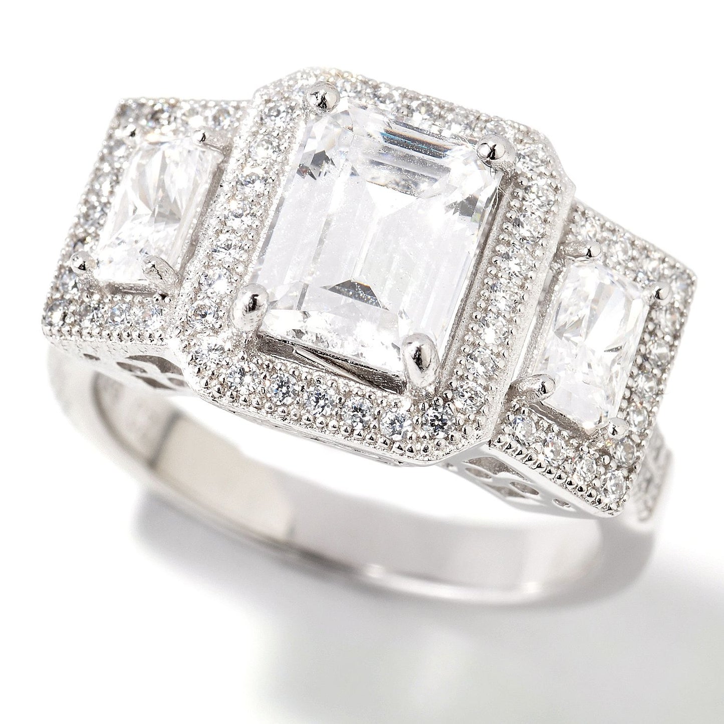 Pinctore Sterling Silver 2.26ctw White CZ 3-Stone Ring - pinctore