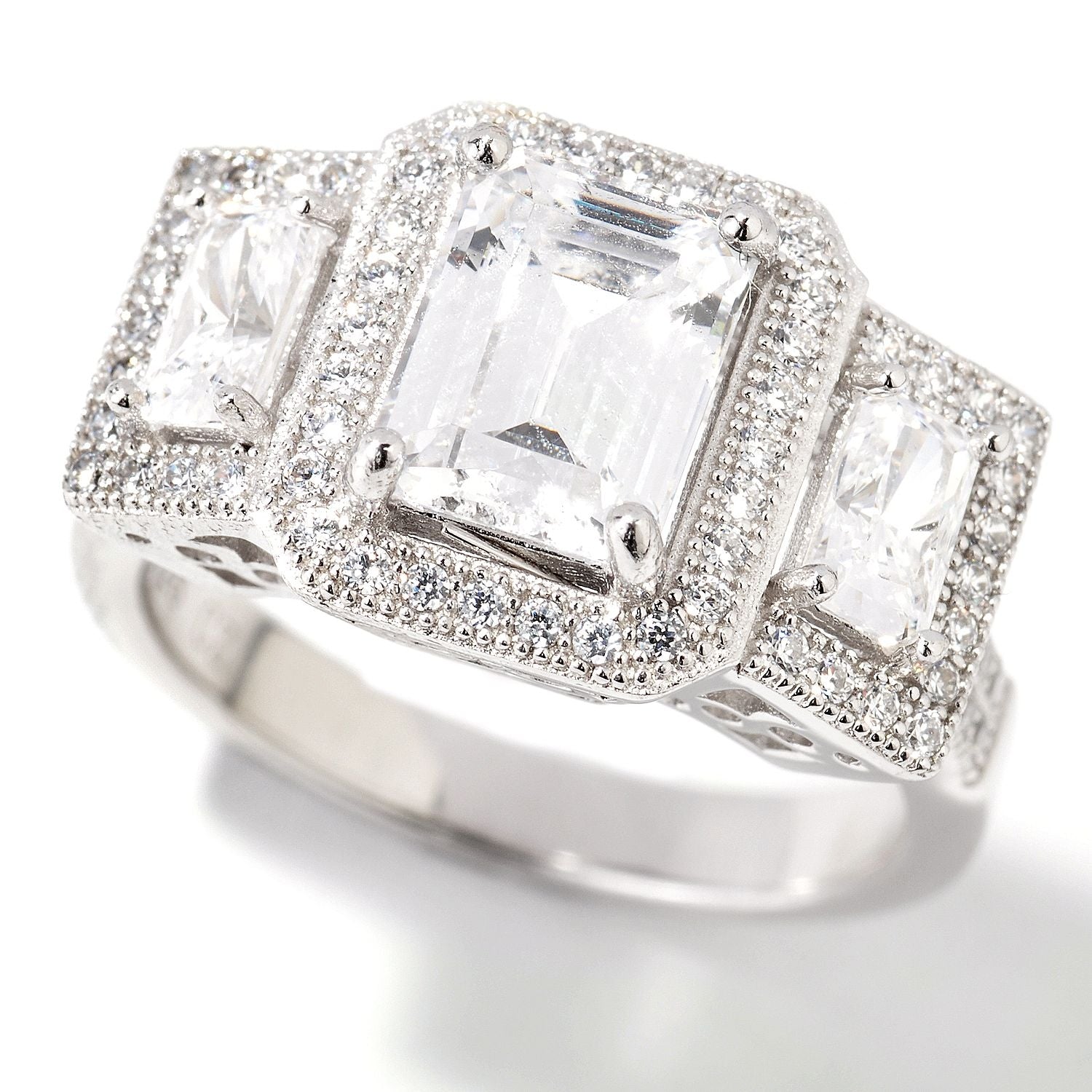 Pinctore Sterling Silver 2.26ctw White CZ 3-Stone Ring - pinctore