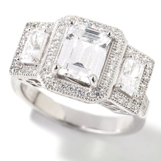 Pinctore Sterling Silver 2.26ctw White CZ 3-Stone Ring - pinctore