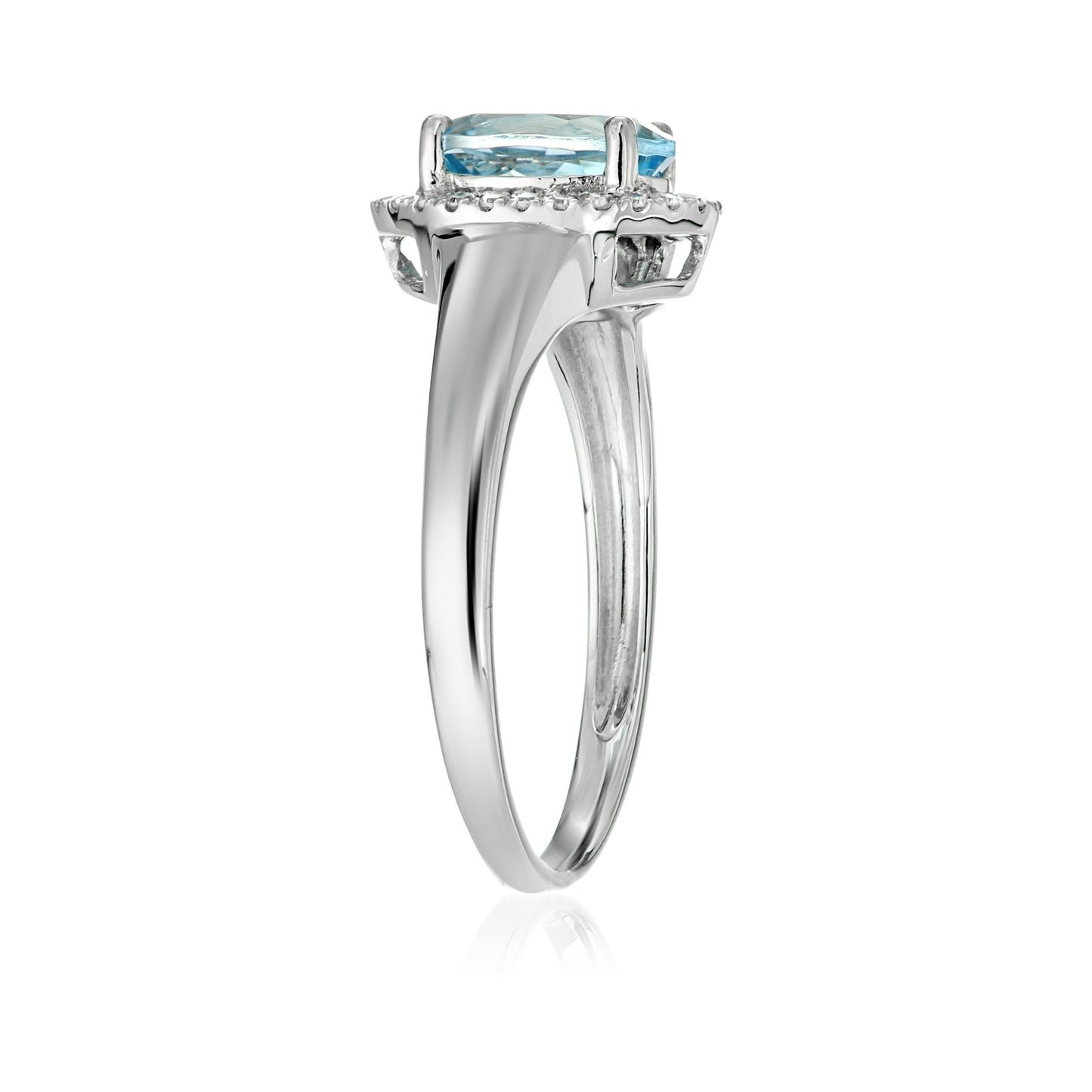 Pinctore 10k WT Gold Aquamarine & Diamond Princess Diana Engagement Ring - pinctore