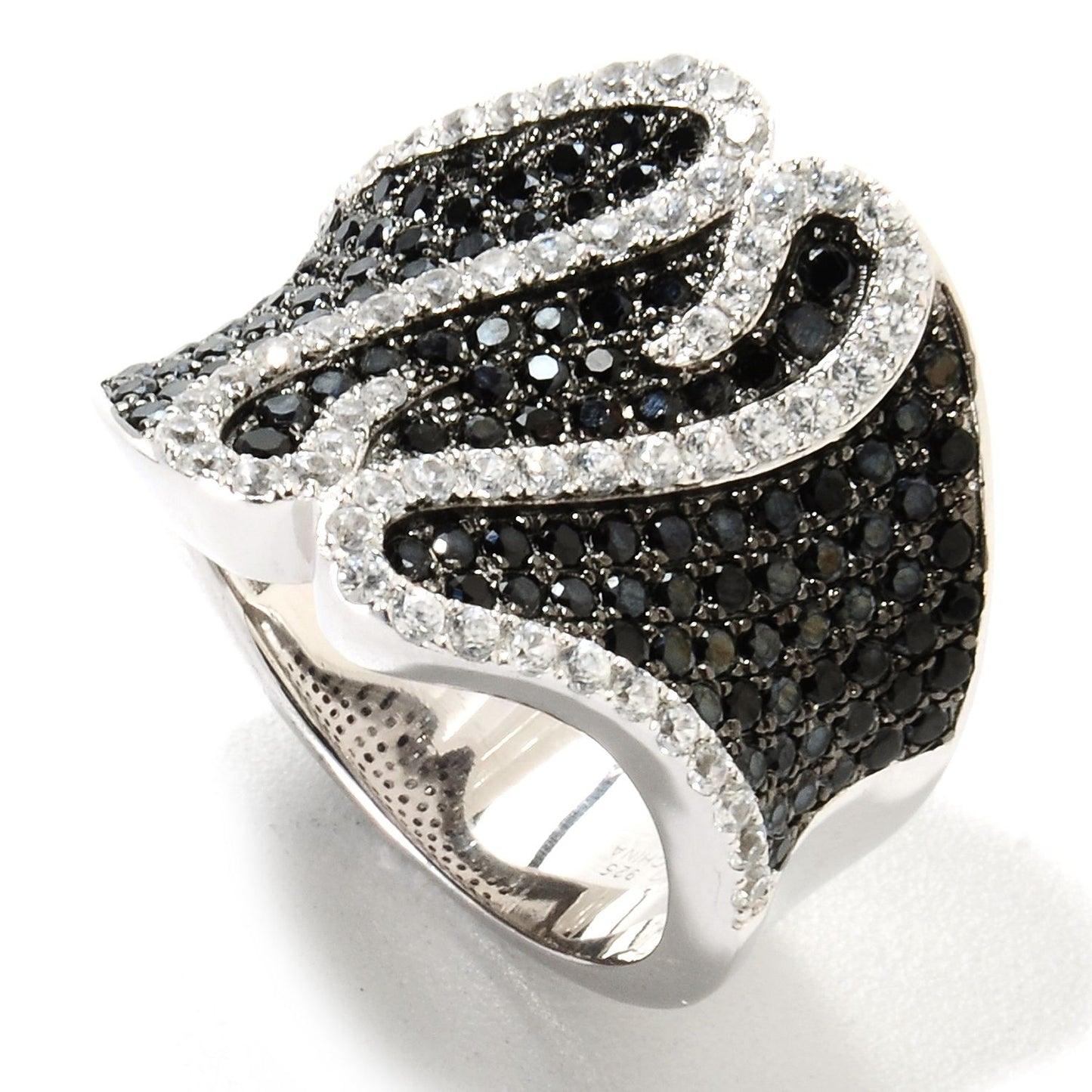Pinctore Rhodium Over Sterling Silver 2.99ctw Black Spinel Cocktail Ring - pinctore