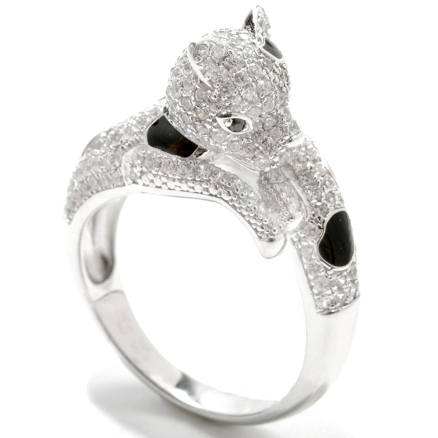 Pinctore Sterling Silver 1.92ctw White Natural Zircon & Black Spinel Ring - pinctore