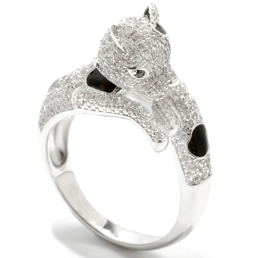 Pinctore Sterling Silver 1.92ctw White Natural Zircon & Black Spinel Ring - pinctore