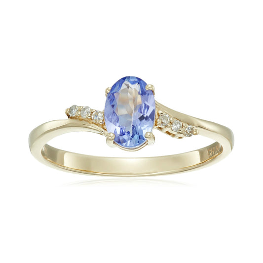 Pinctore 10k Yellow Gold Tanzanite and Diamond Classic Ring - pinctore