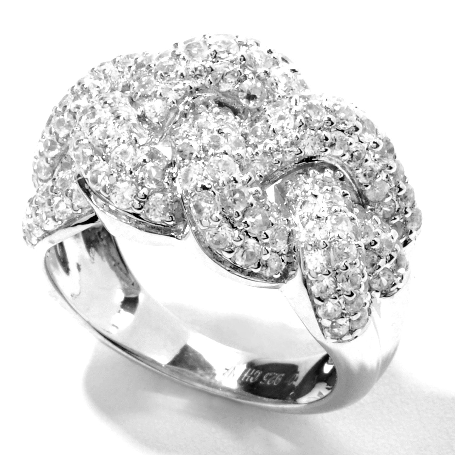 Pinctore Sterling Silver 2.55ctw White Natural Zircon Band Ring - pinctore