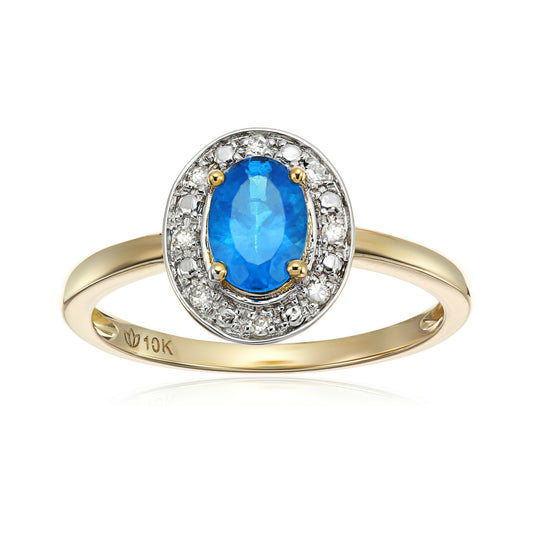 Pinctore 10k Yellow Gold Neon Apatite & Diamond Accented Engagement Ring - pinctore