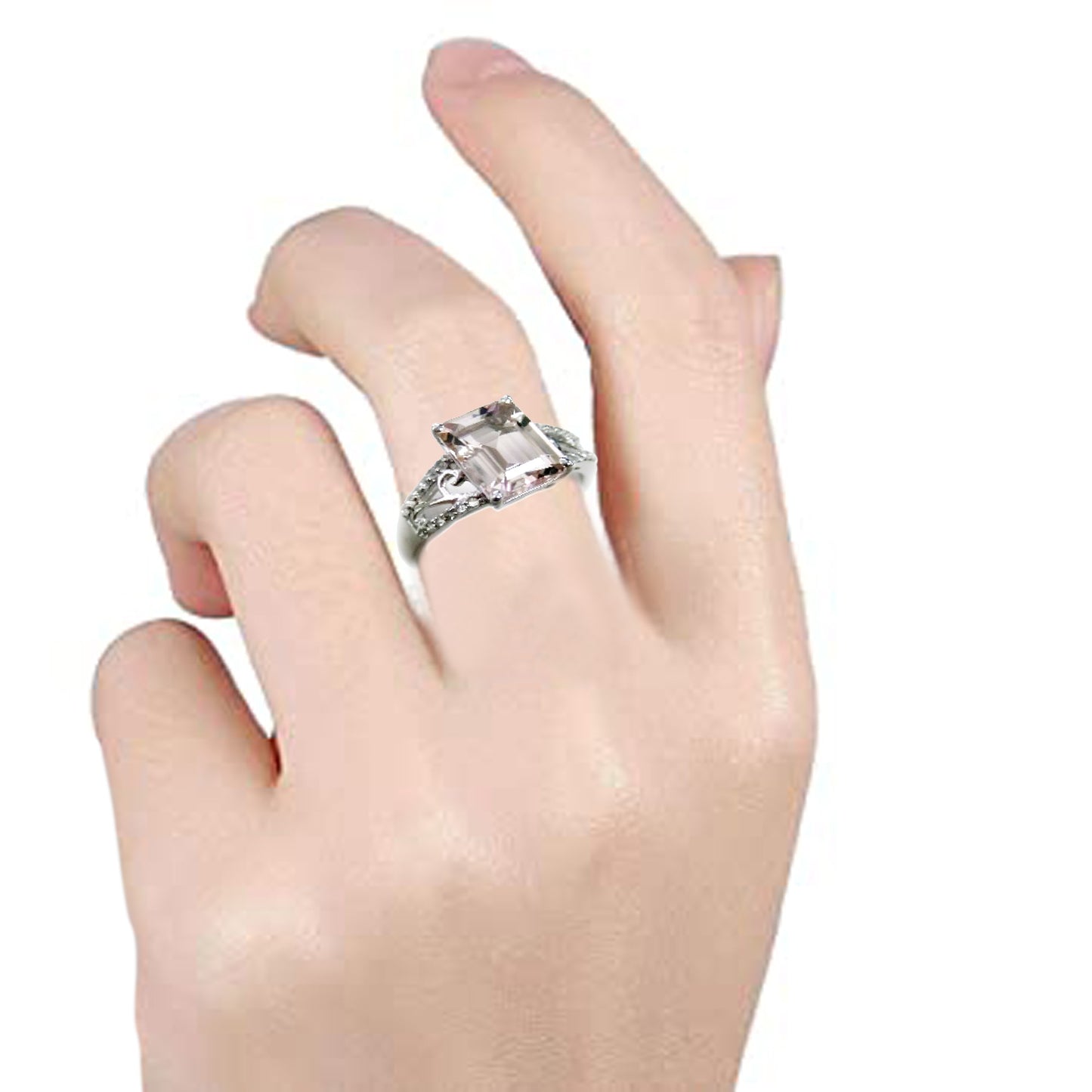 925 Sterling Silver Morganite, White Topaz Ring - Pinctore