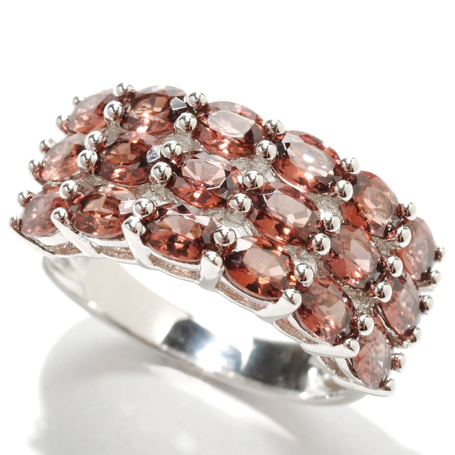 Pinctore Rhodium Over Sterling Silver 4.30ctw Raspberry Zircon Cluster Ring - pinctore