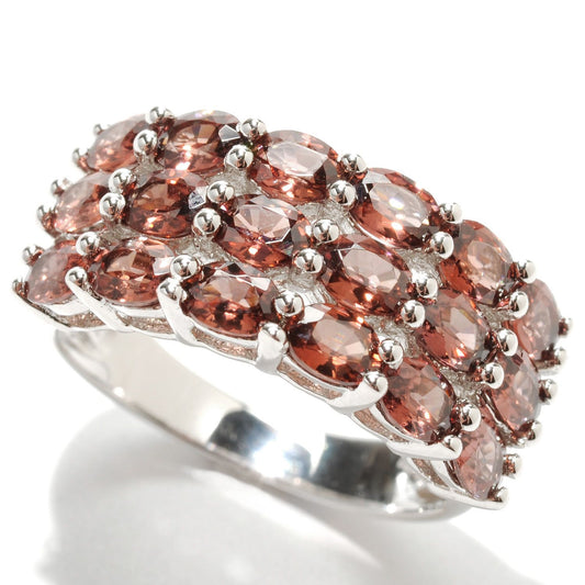 Pinctore Rhodium Over Sterling Silver 4.30ctw Raspberry Zircon Cluster Ring - pinctore