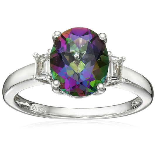 925 Sterling Silver Mystic Topaz, White Topaz Ring - Pinctore