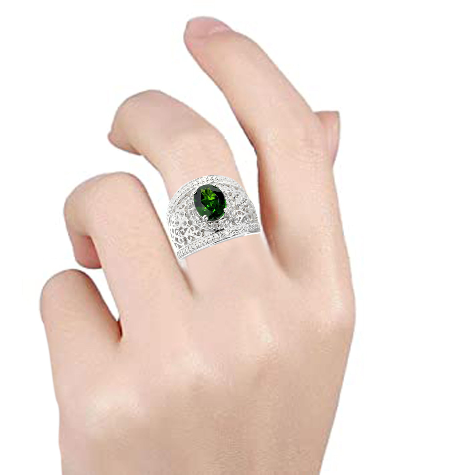 Platinum O/ Silver 2.40Ctw Chrome Diopside Band Ring - Pinctore