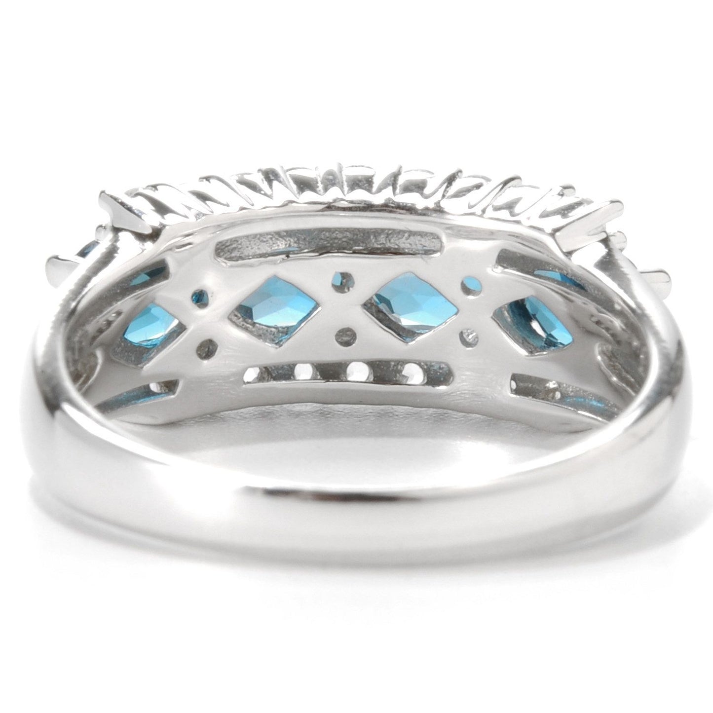 Rhodium Over Ster Silver London Blue Topaz & White Topaz Ring - Pinctore