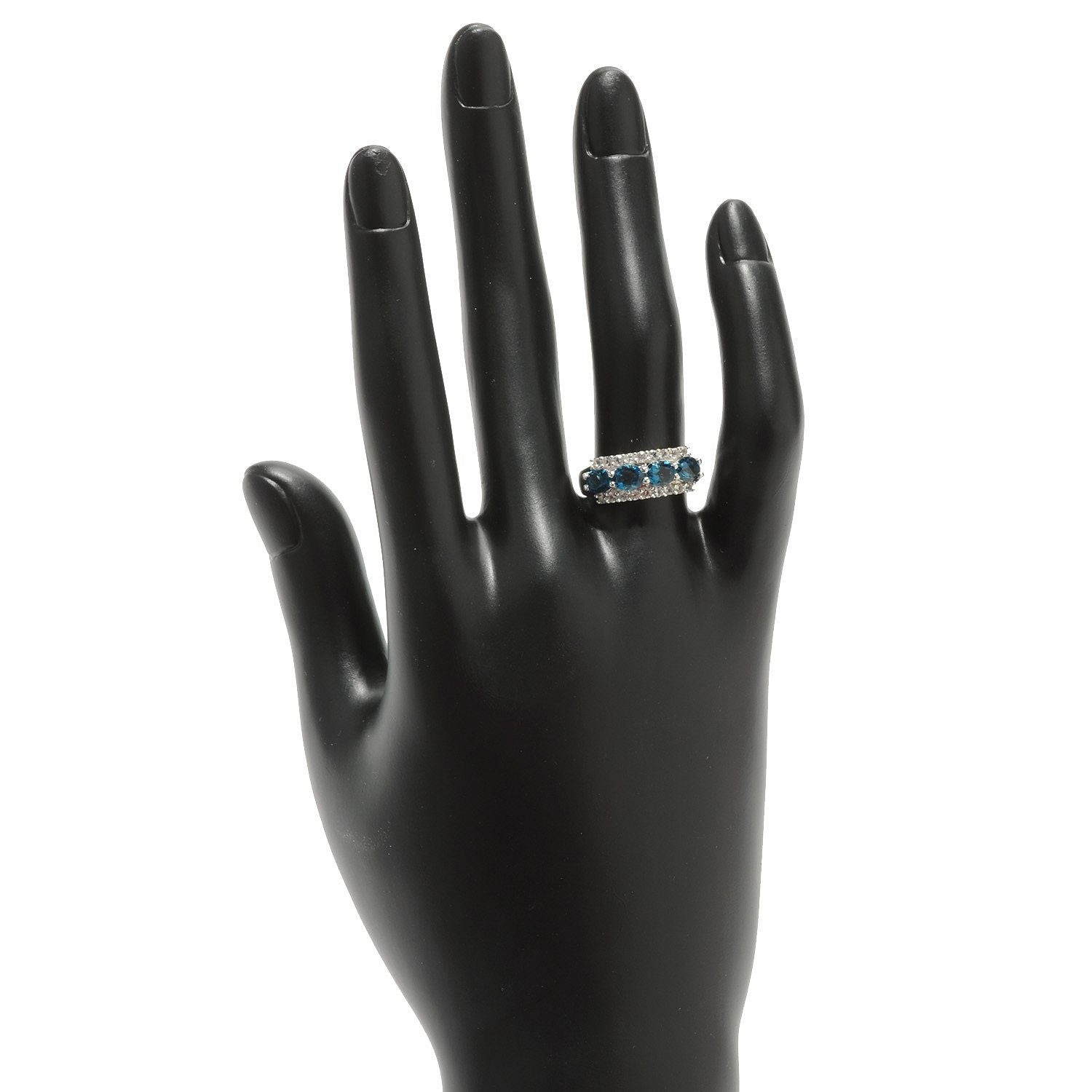 Rhodium Over Ster Silver London Blue Topaz & White Topaz Ring - Pinctore