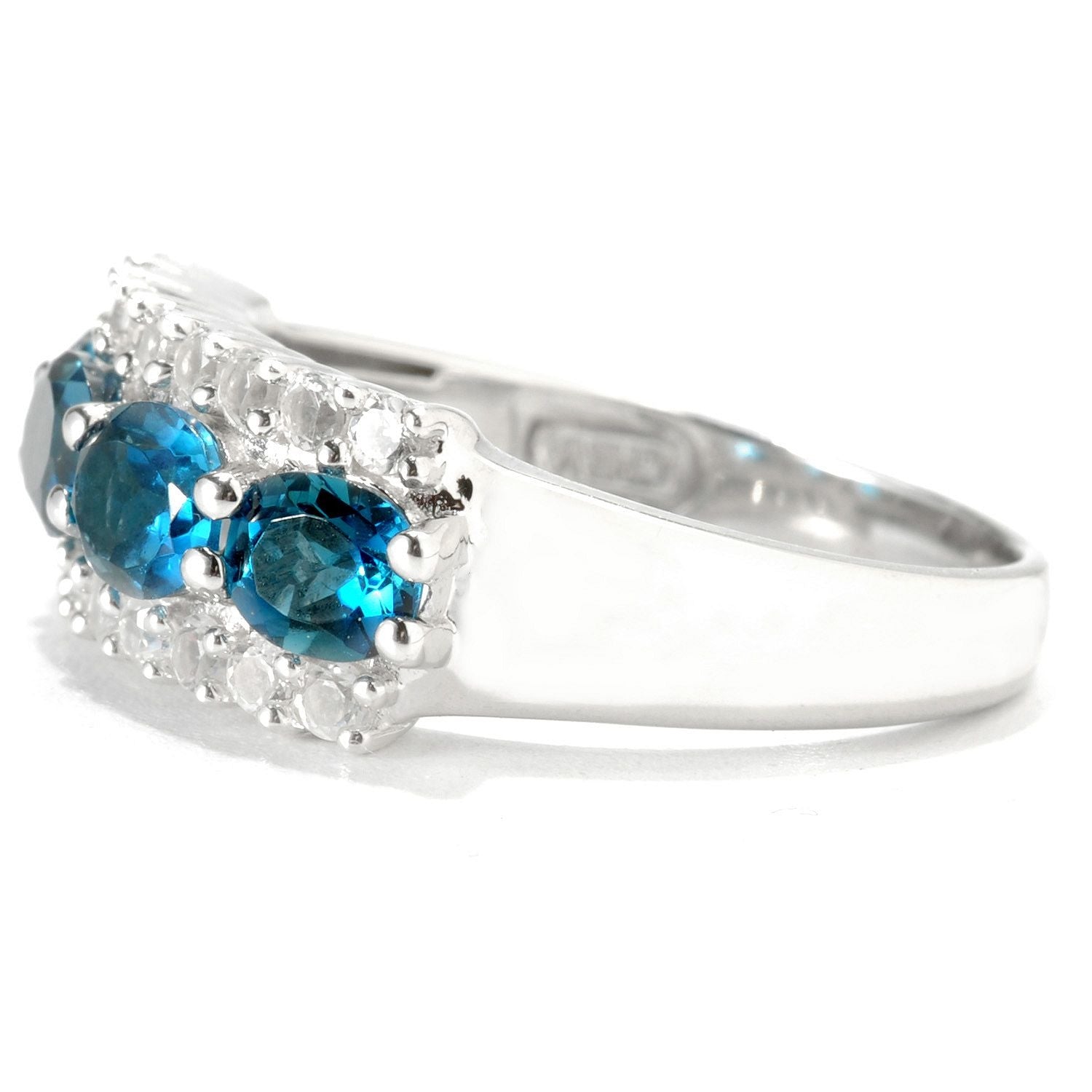 Rhodium Over Ster Silver London Blue Topaz & White Topaz Ring - Pinctore
