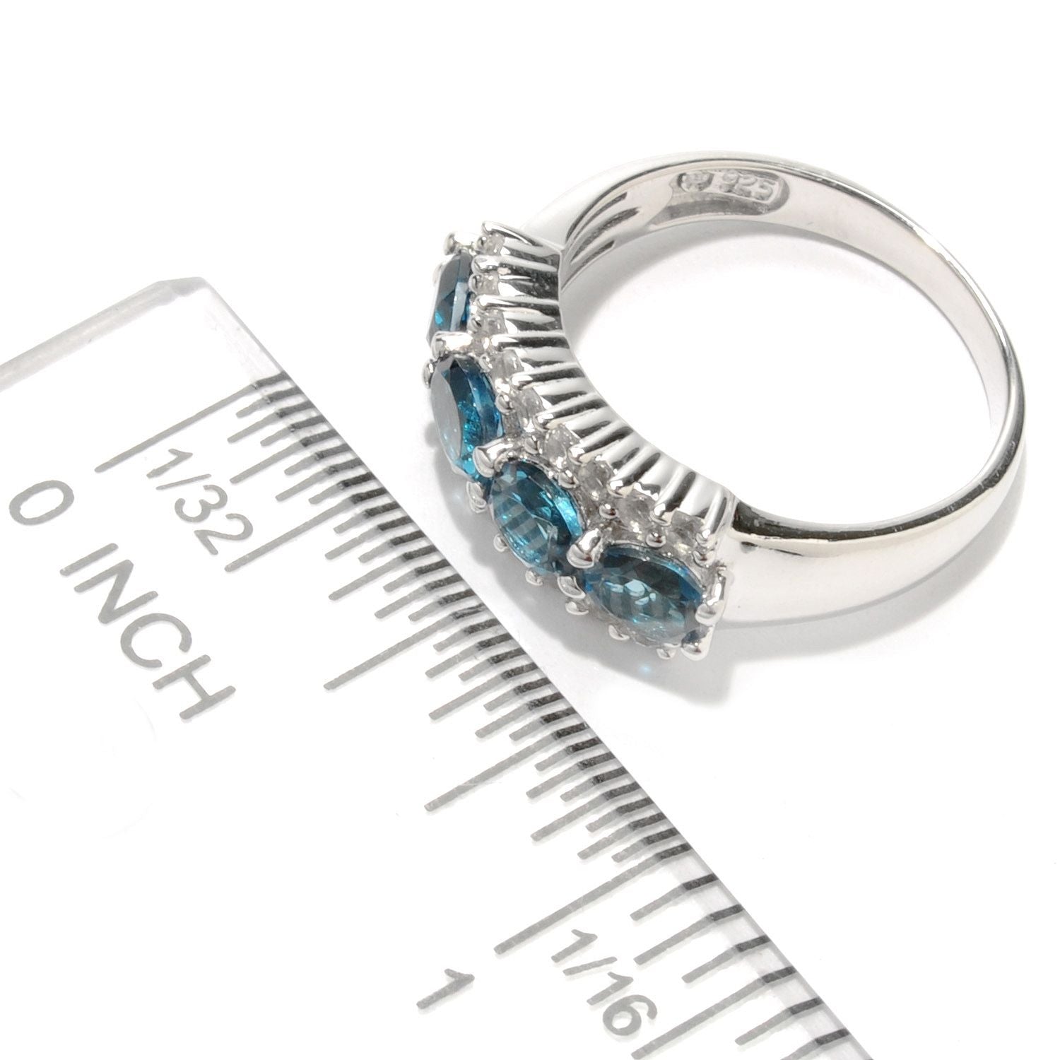 Rhodium Over Ster Silver London Blue Topaz & White Topaz Ring - Pinctore