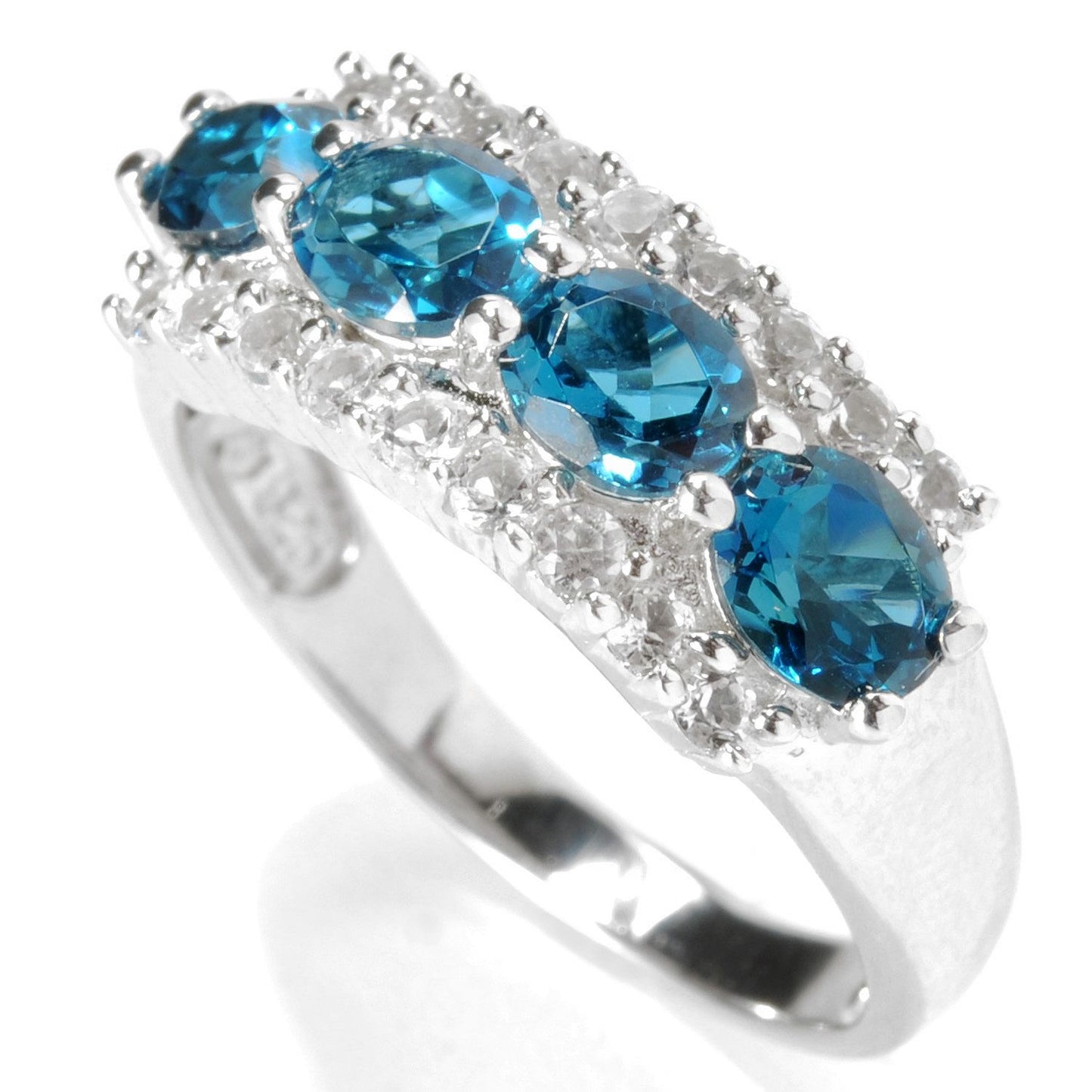 Rhodium Over Ster Silver London Blue Topaz & White Topaz Ring - Pinctore