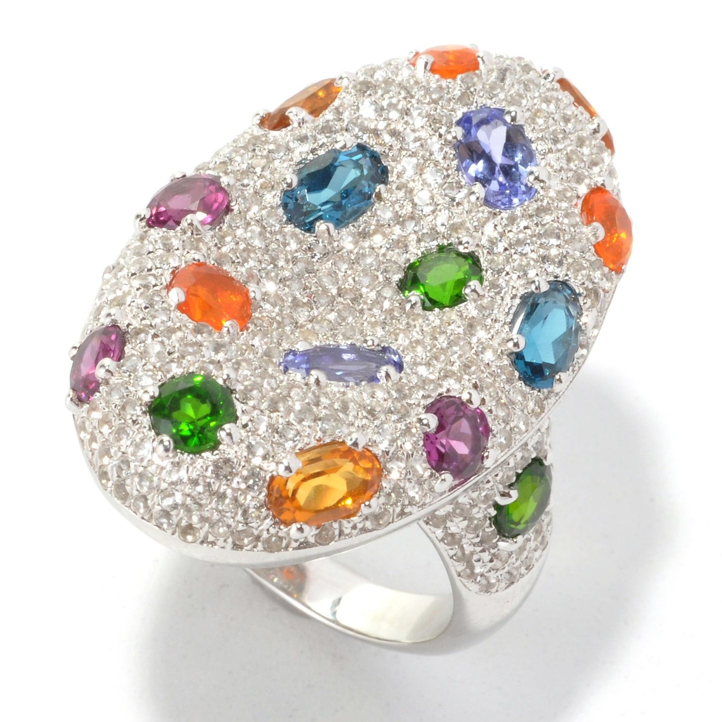 Pinctore Sterling Silver 3.60ctw London Blue Topaz Cluster Ring - pinctore