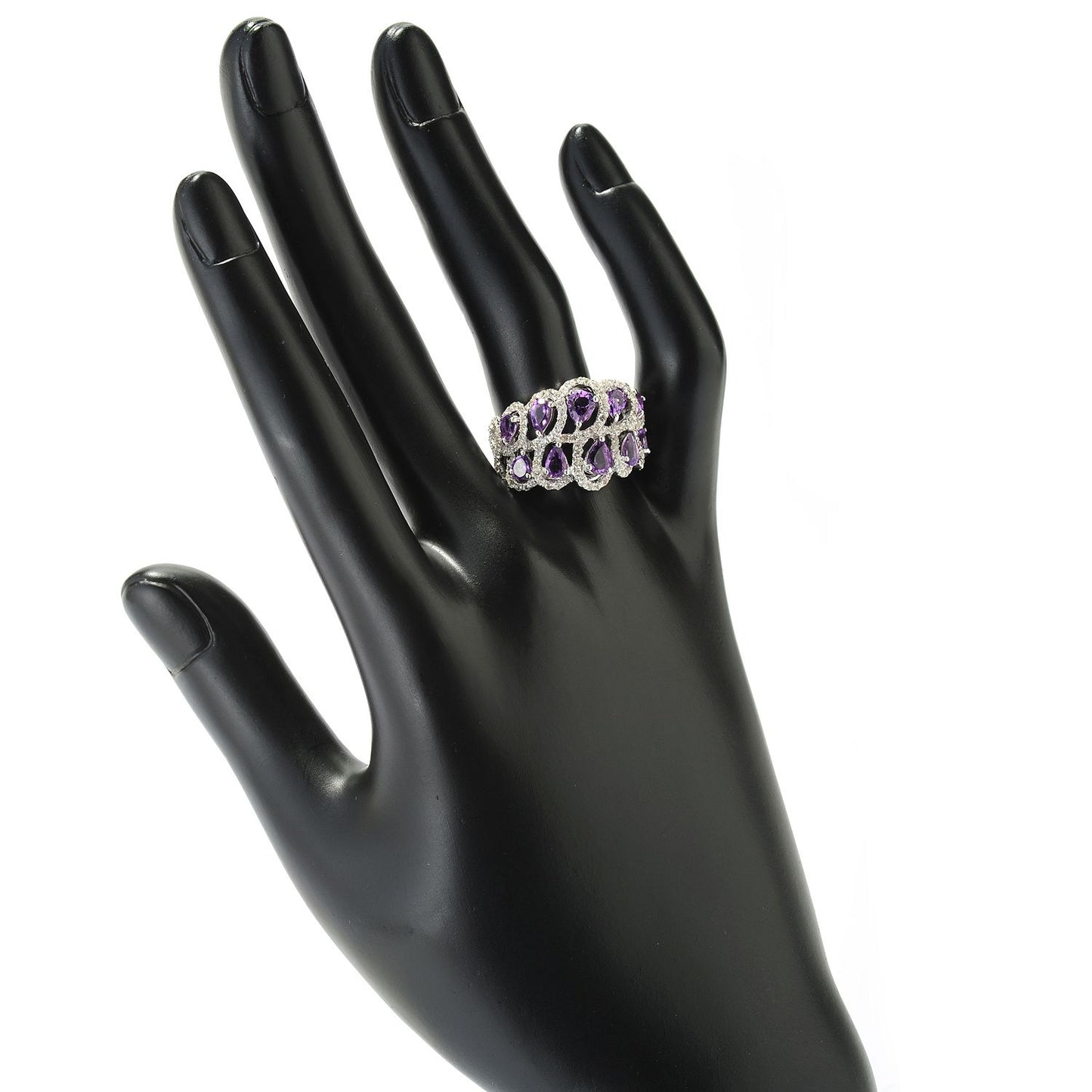 925 Sterling Silver African Amethyst, White Topaz Ring - Pinctore