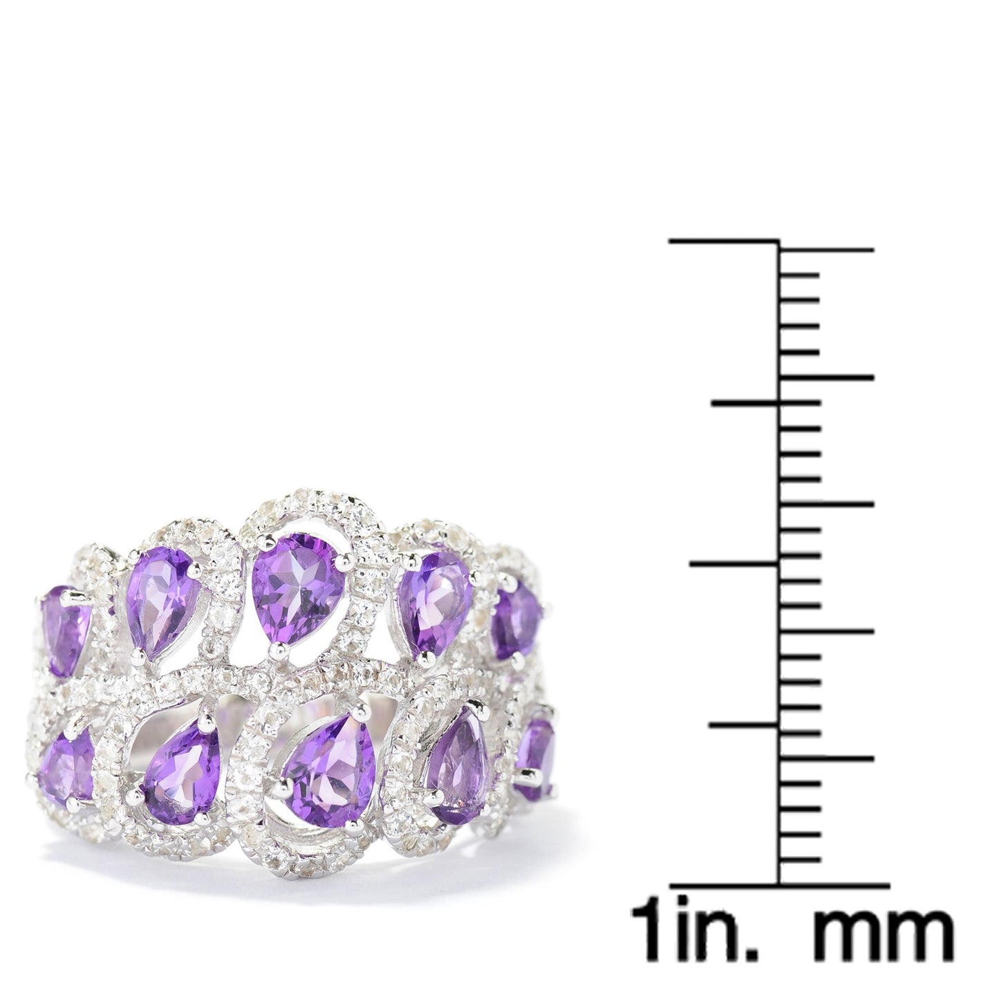 925 Sterling Silver African Amethyst, White Topaz Ring - Pinctore
