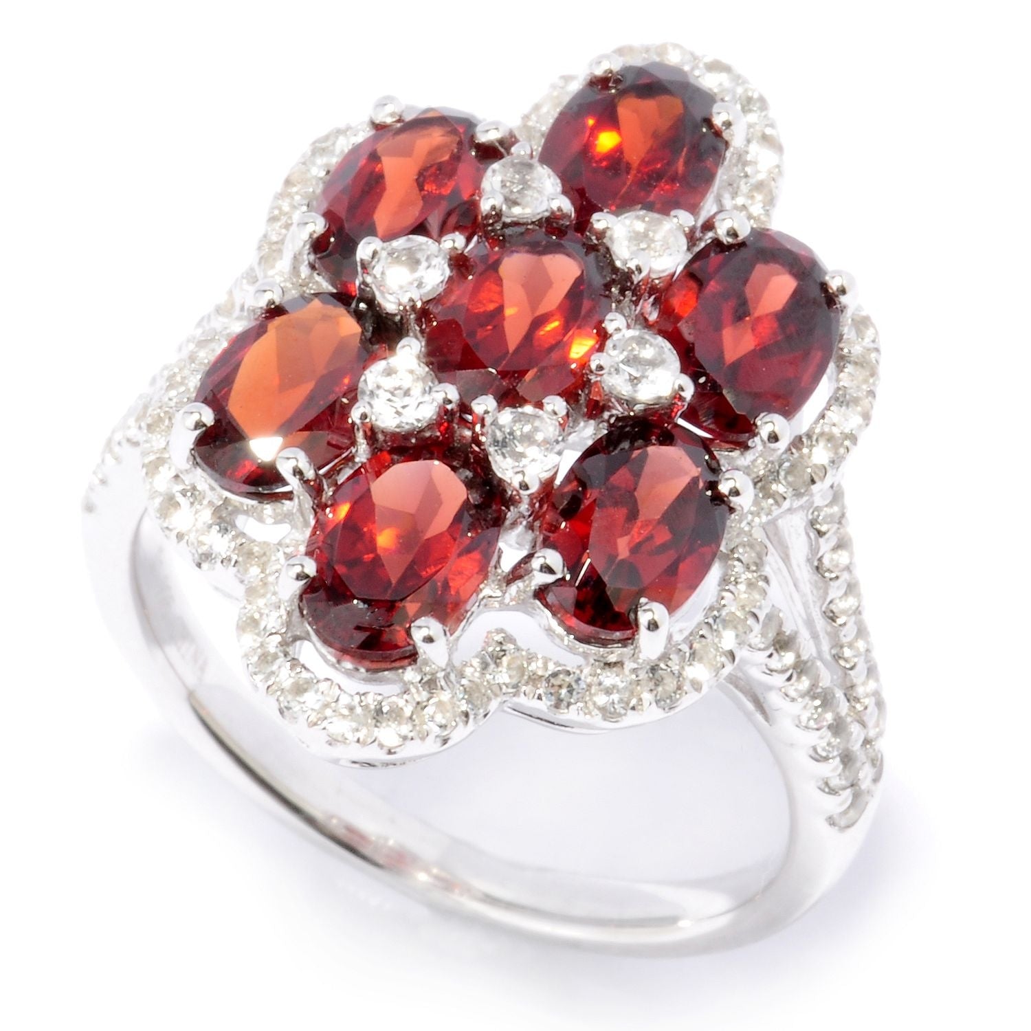 Pinctore Sterling Silver 4.45ctw Red Garnet Cluster Ring - pinctore