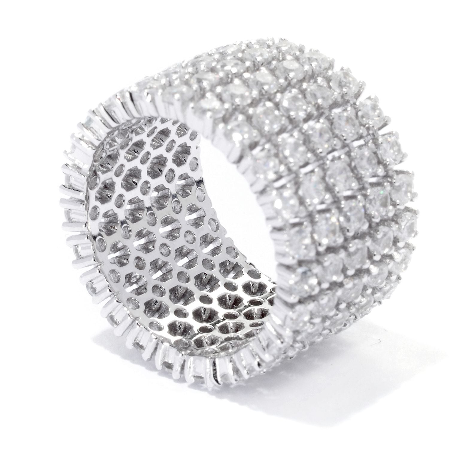 Platinum O/ Silver 6.00Ctw White Natural Zircon Ring - Pinctore