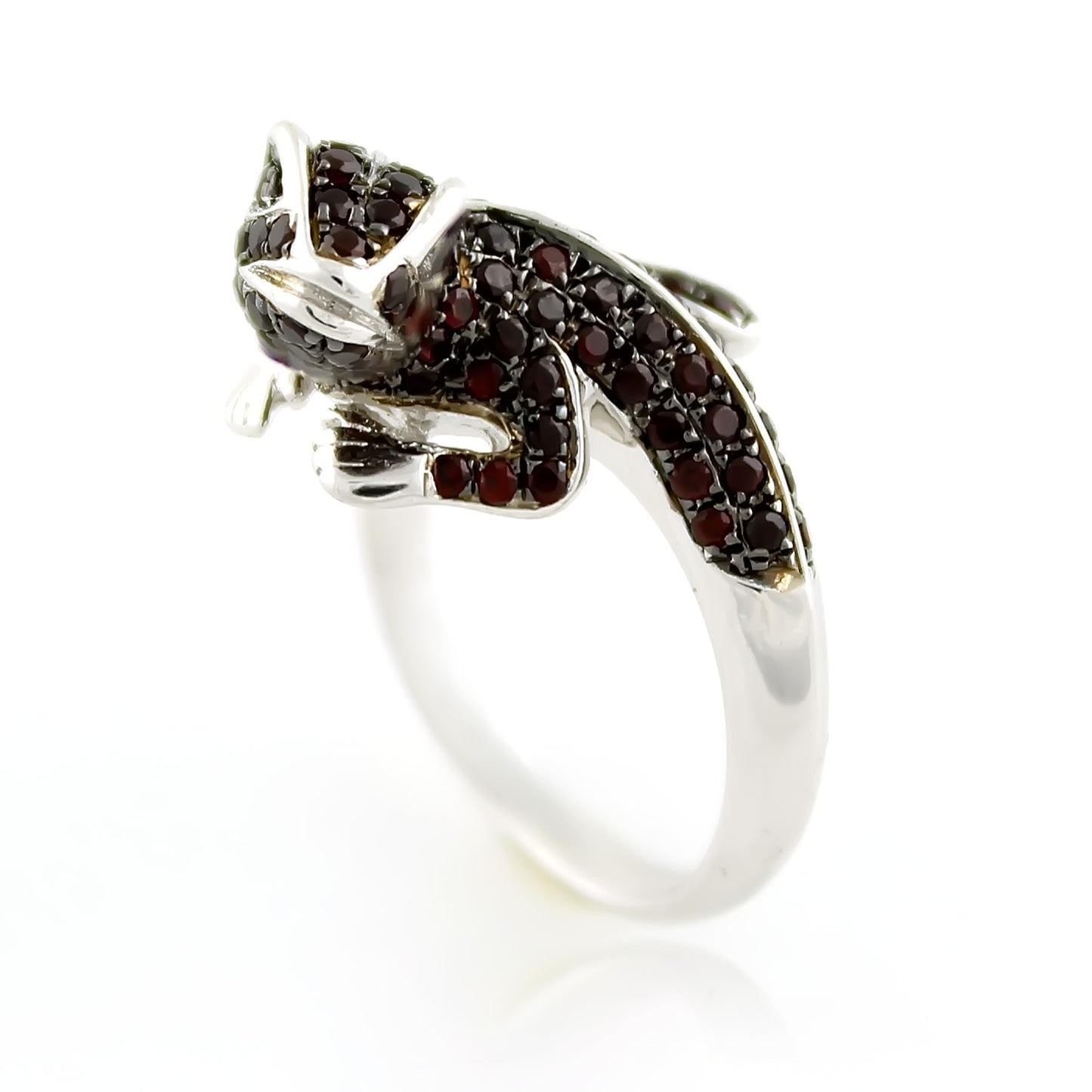 Pinctore Sterling Silver 1.40ctw Chinese Garnet Chameleon Shaped Ring