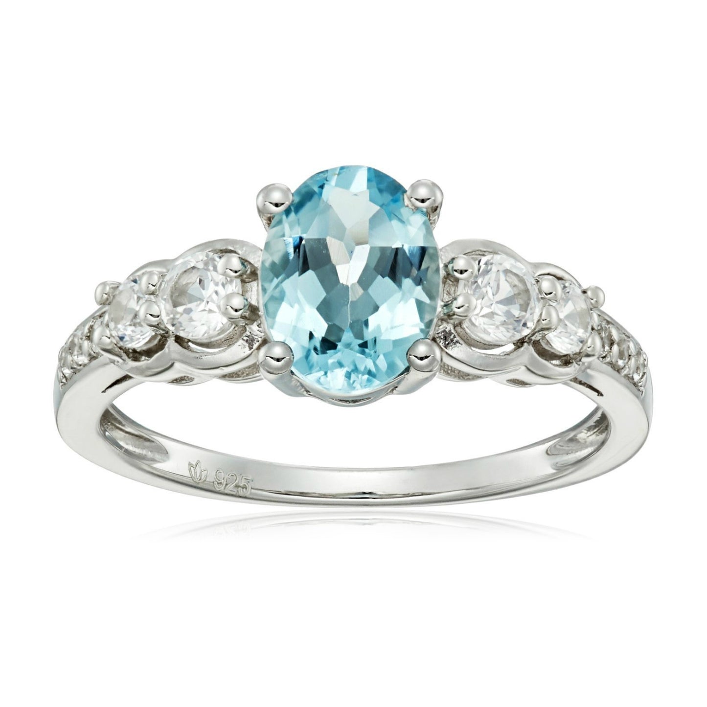 Pinctore Sterling Silver Aquamarine & Created White Sapphire Ring - pinctore