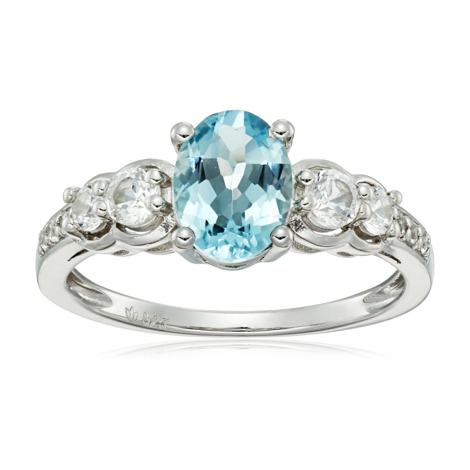 Pinctore Sterling Silver Aquamarine & Created White Sapphire Ring - pinctore