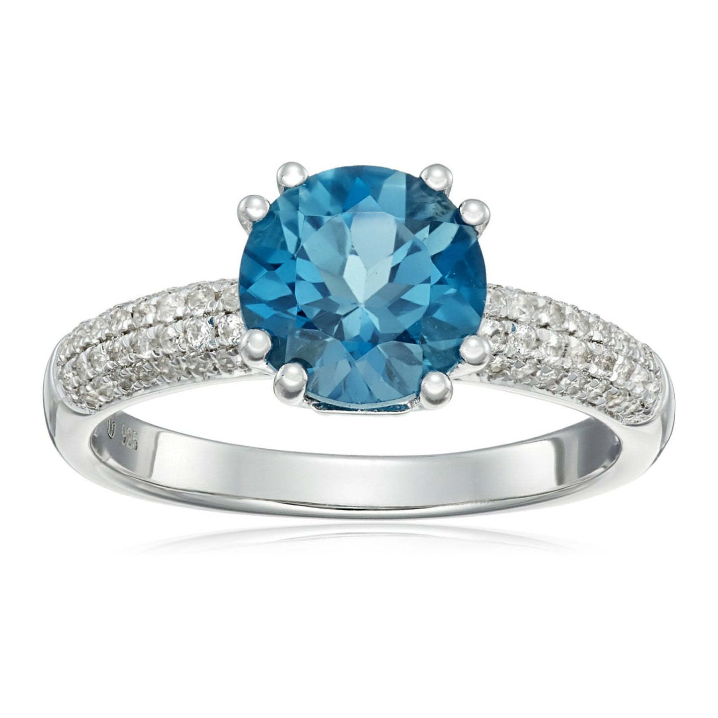 Pinctore Ster Silver London Blue Topaz & Created White Sapphire Classic Ring - pinctore