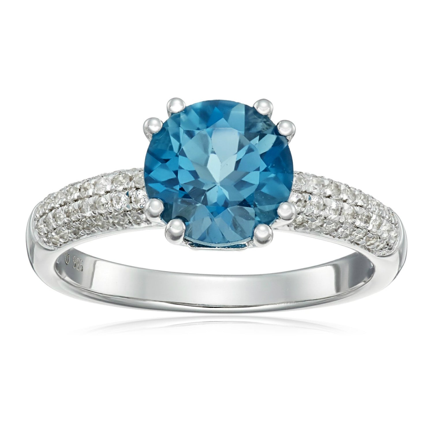 Pinctore Ster Silver London Blue Topaz & Created White Sapphire Classic Ring - pinctore