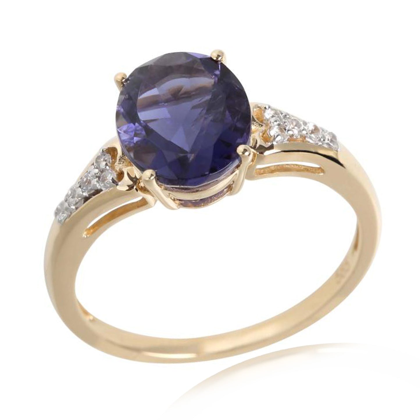14kt Yellow Gold Iolite With White Natural Zircon Ring - Pinctore