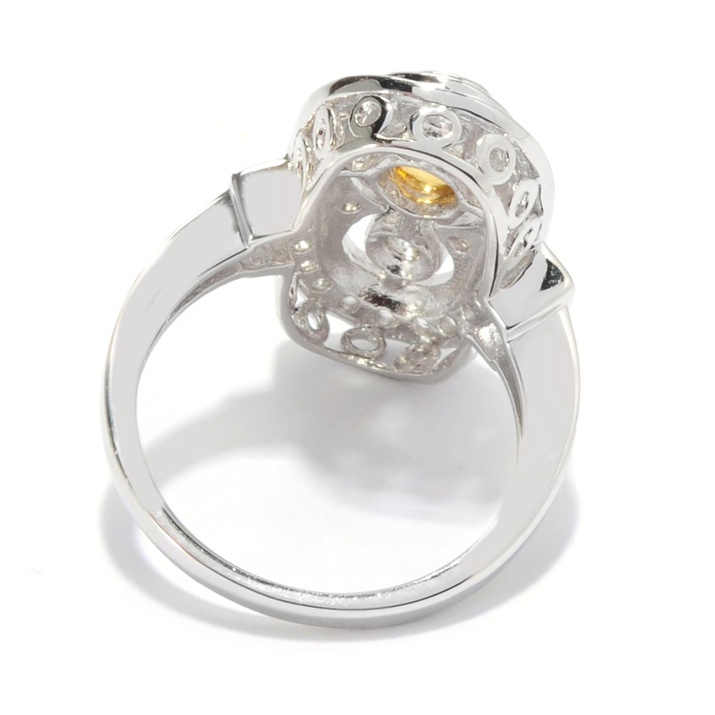 Sterling Silver 1.32Ctw Yellow Sapphire & White Cz Ring - Pinctore