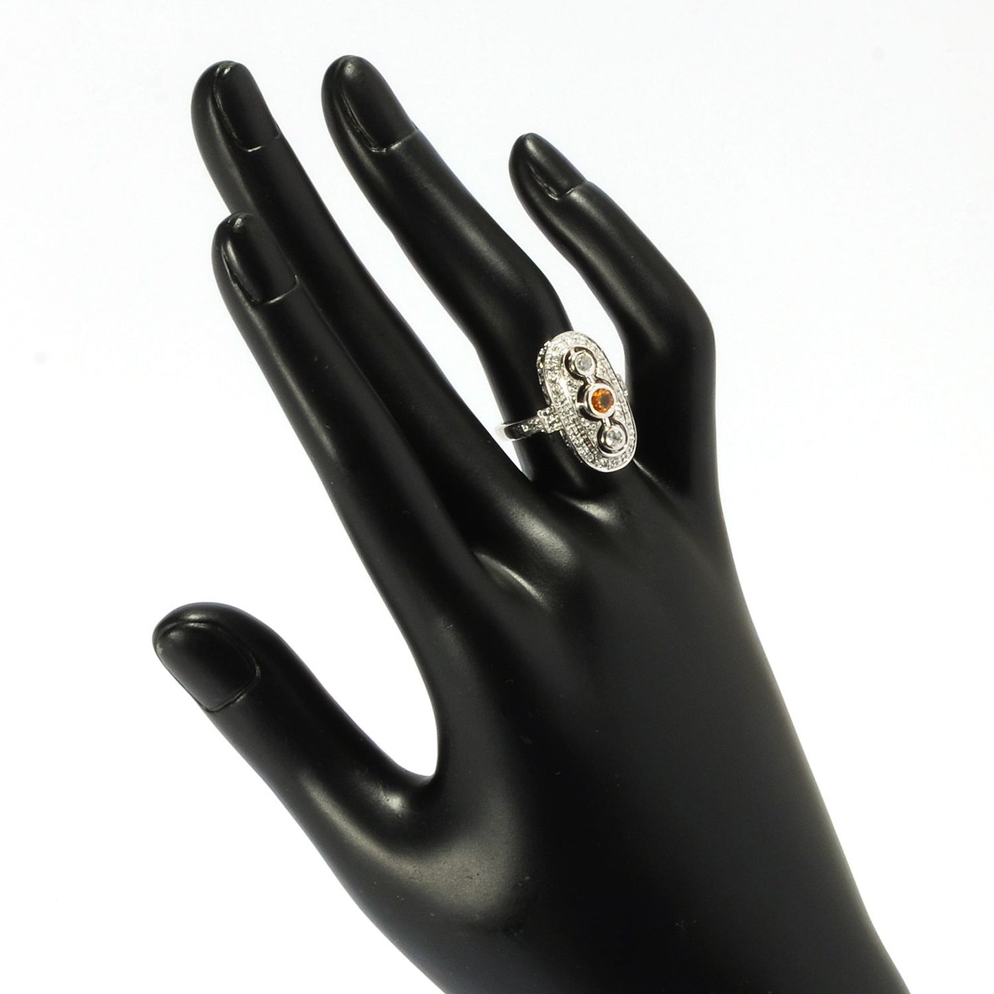 Sterling Silver 1.32Ctw Yellow Sapphire & White Cz Ring - Pinctore