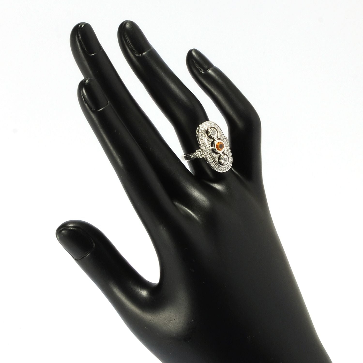 Sterling Silver 1.32Ctw Yellow Sapphire & White Cz Ring - Pinctore