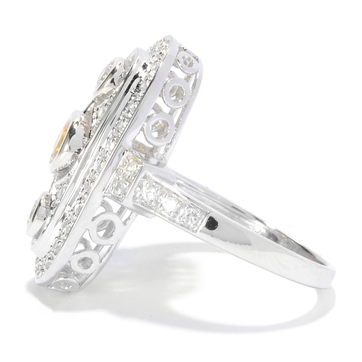 Sterling Silver 1.32Ctw Yellow Sapphire & White Cz Ring - Pinctore