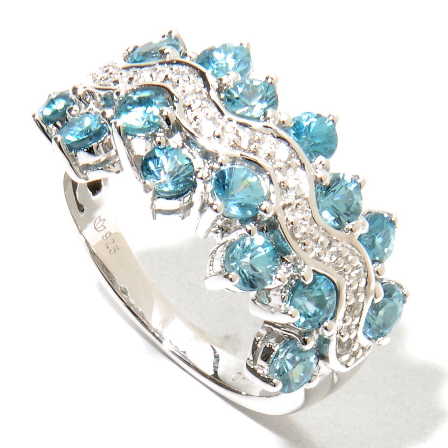 Pinctore Sterling Silver 2.9 ctw Blue & White Zircon Ring - pinctore