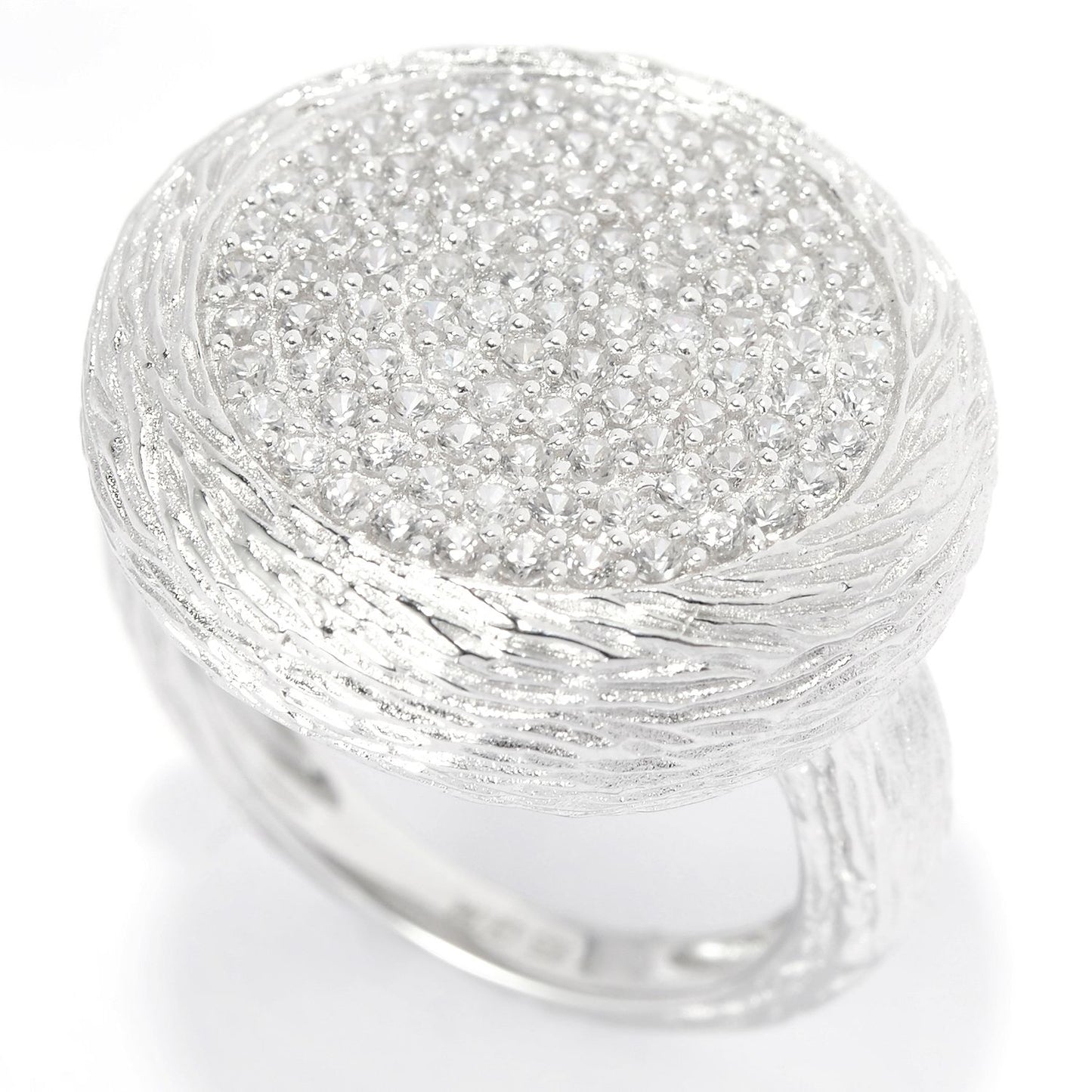 Pinctore Sterling Silver 1.24ctw White Zircon Round Top Textured Cluster Ring - pinctore