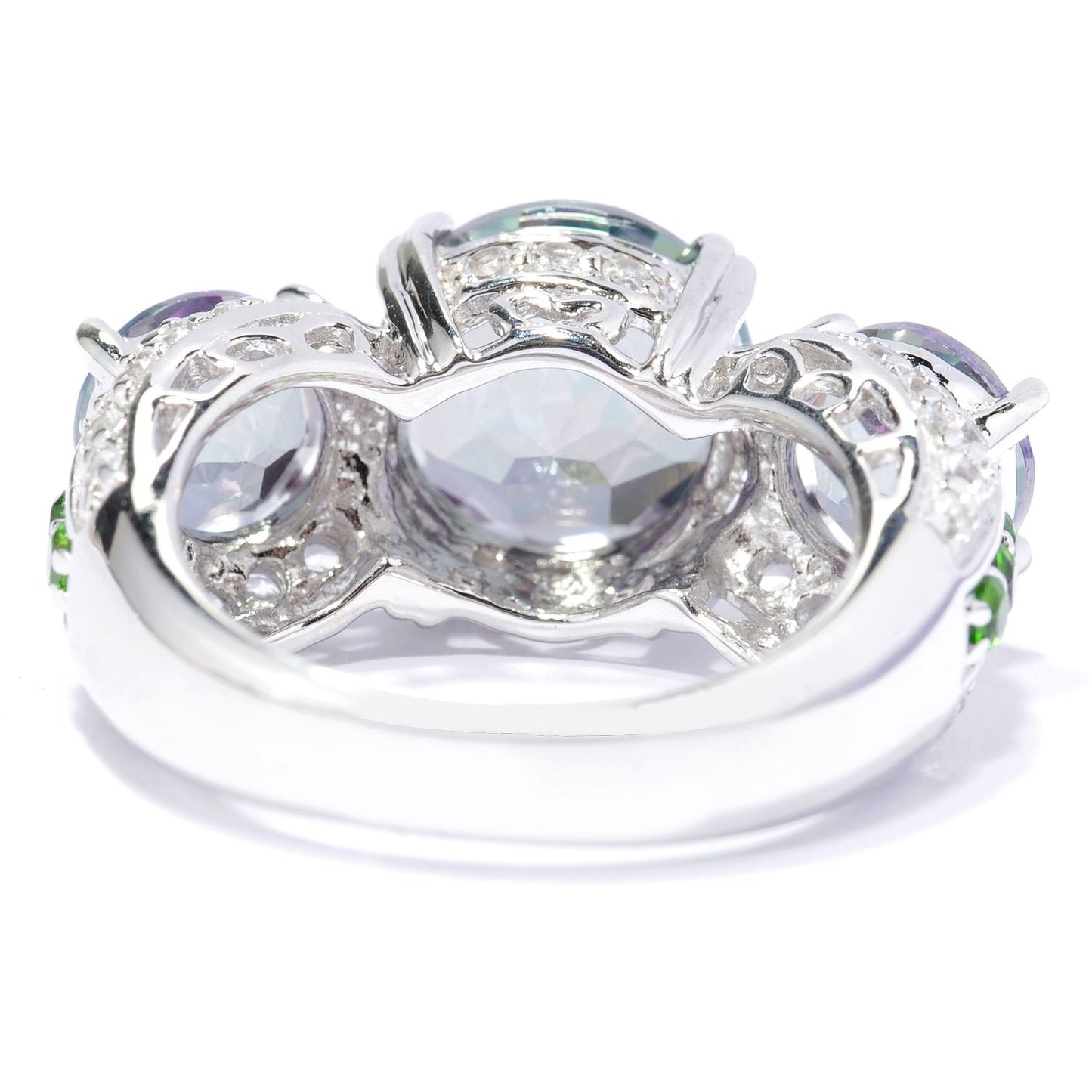 925 Sterling Silver Chrome Diopside, Mystic Topaz, White Topaz Ring - Pinctore
