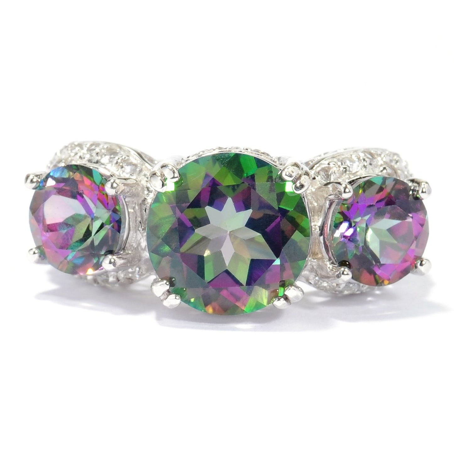 925 Sterling Silver Chrome Diopside, Mystic Topaz, White Topaz Ring - Pinctore
