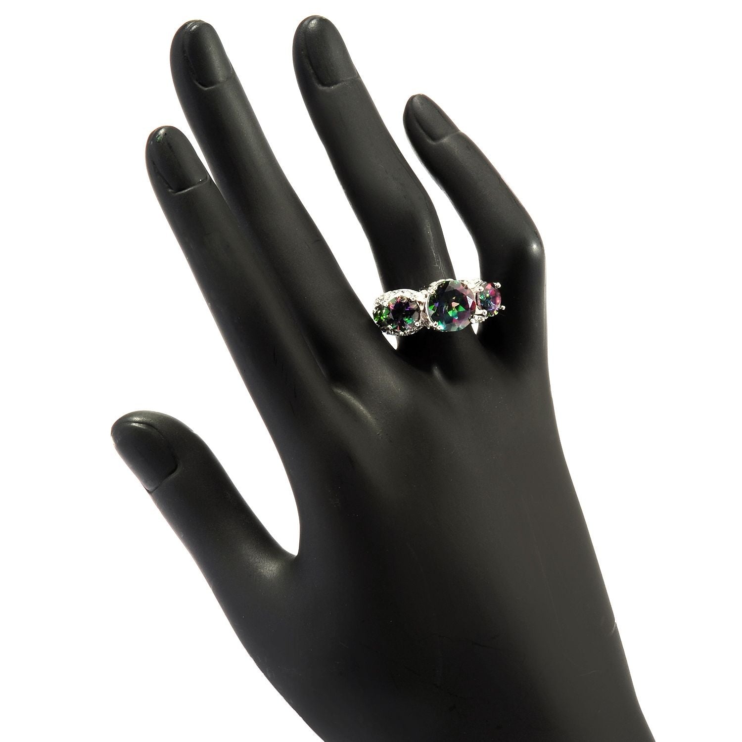 925 Sterling Silver Chrome Diopside, Mystic Topaz, White Topaz Ring - Pinctore