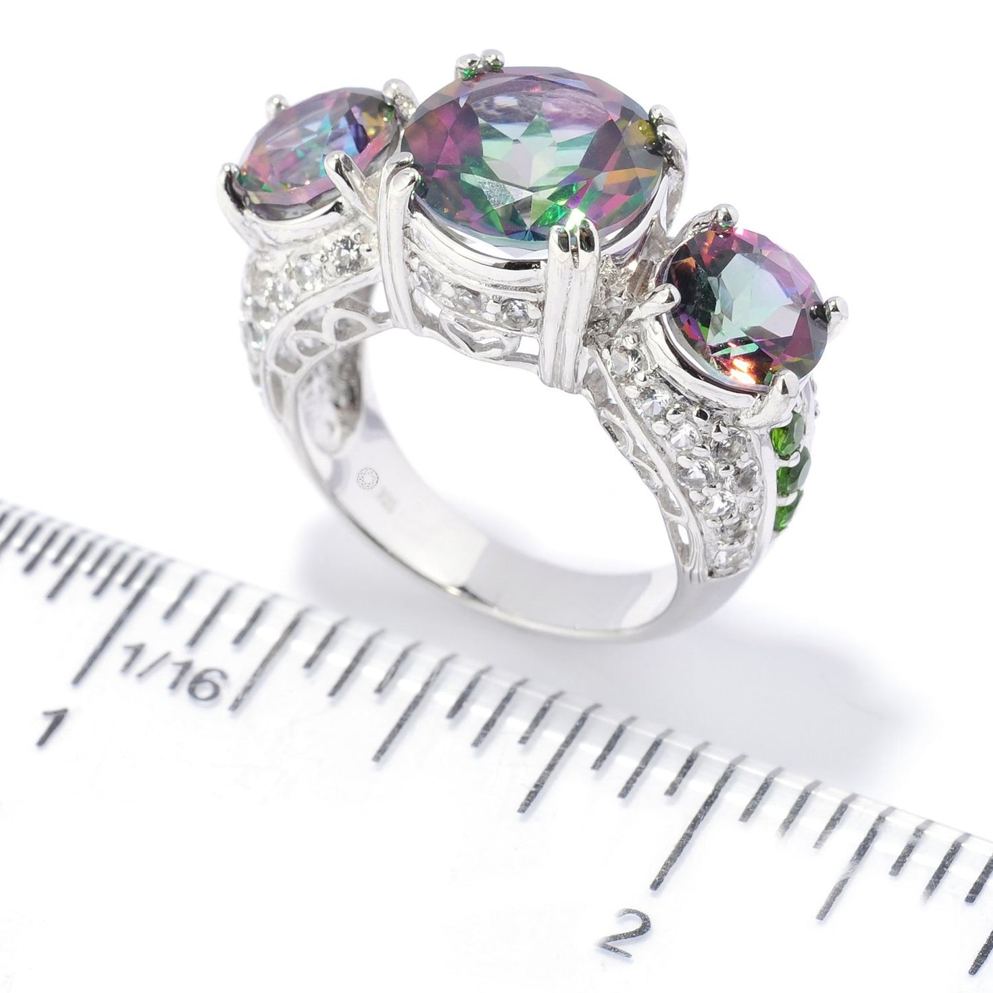 925 Sterling Silver Chrome Diopside, Mystic Topaz, White Topaz Ring - Pinctore