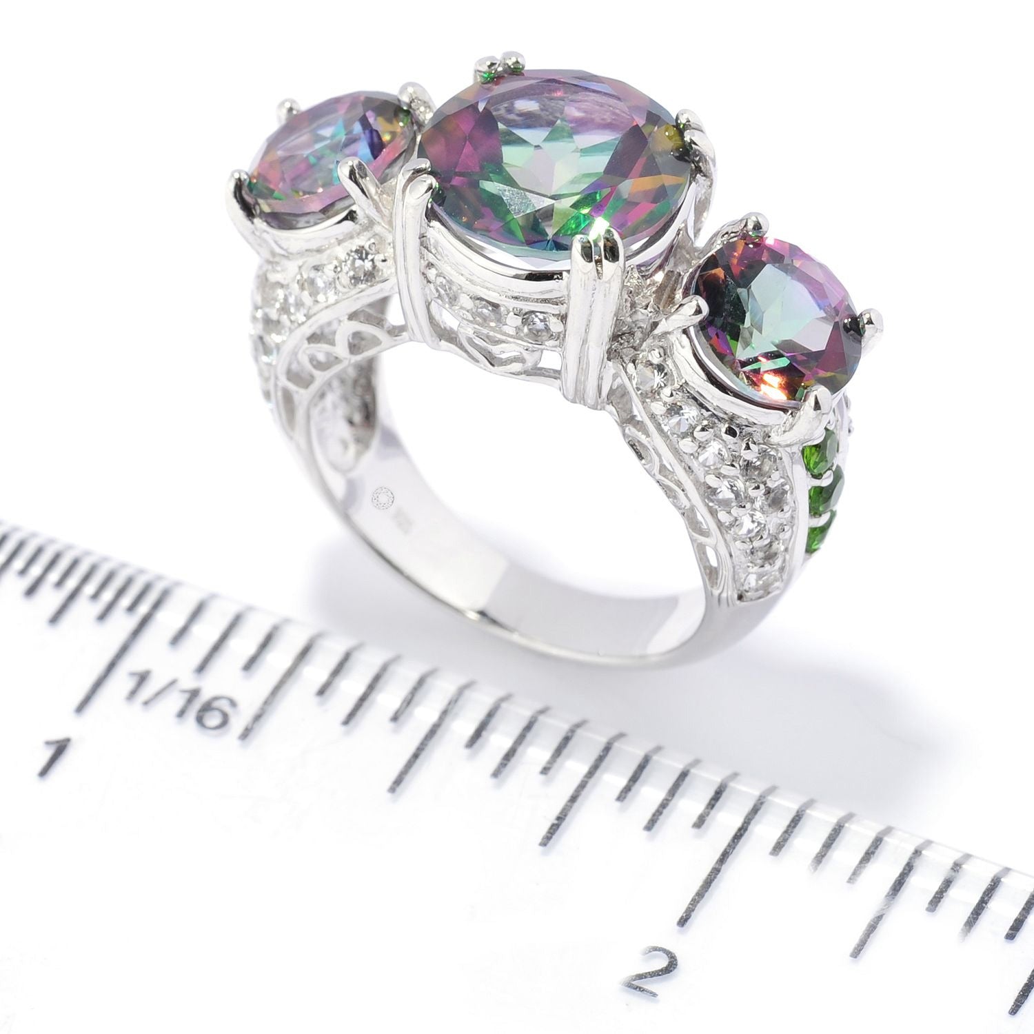 925 Sterling Silver Chrome Diopside, Mystic Topaz, White Topaz Ring - Pinctore