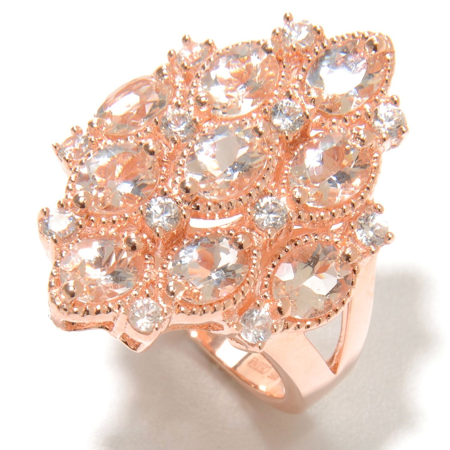 Pinctore Rose Gold Vermeil 3.19ctw Morganite Cluster Cocktail Ring - pinctore