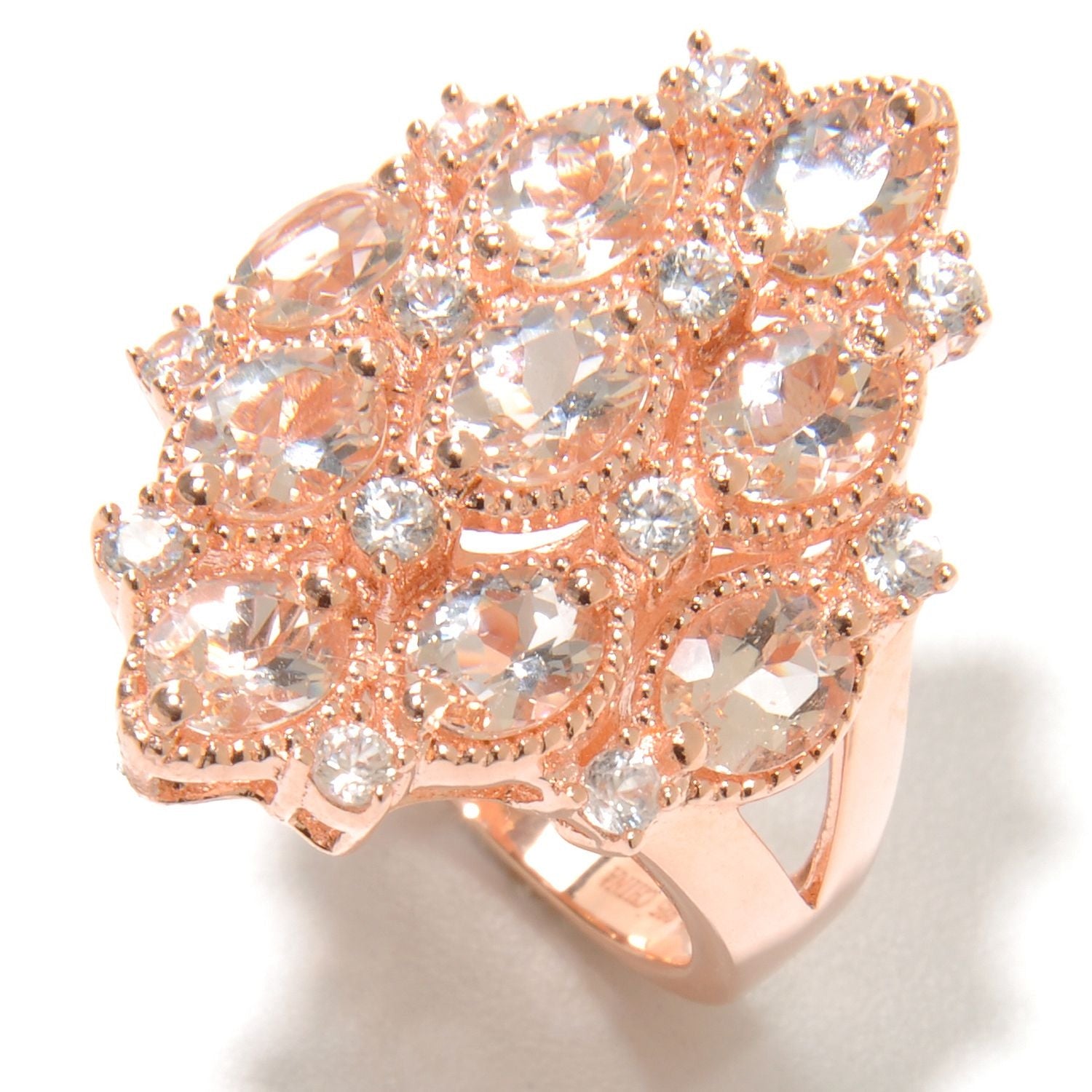 Pinctore Rose Gold Vermeil 3.19ctw Morganite Cluster Cocktail Ring - pinctore