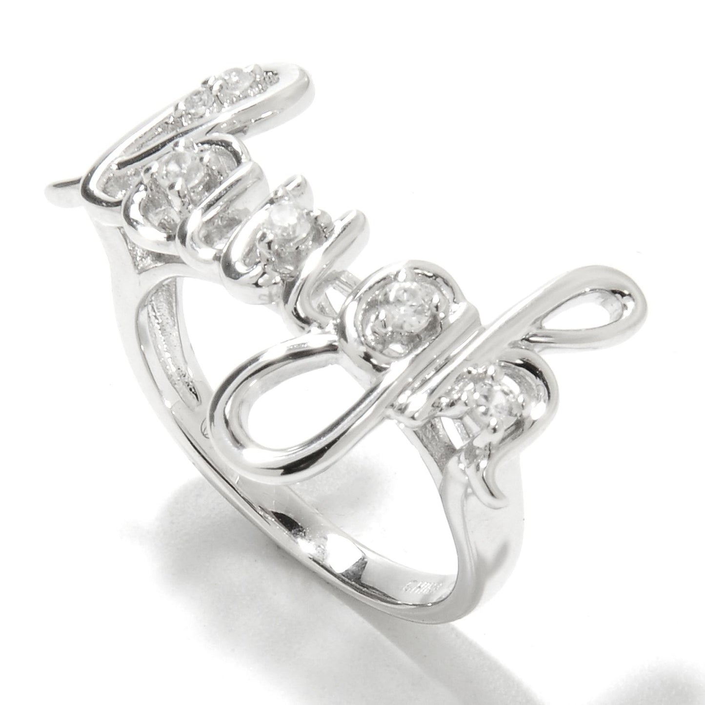 Pinctore Platinum o/Silver 0.23ctw White Natural Zircon Band Ring - pinctore