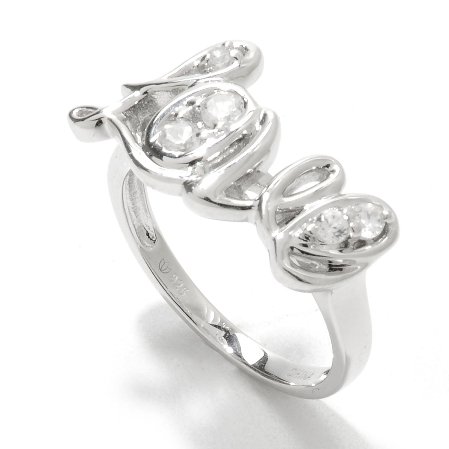 Pinctore Platinum o/Silver 0.34ctw White Natural Zircon 'Love' Ring - pinctore