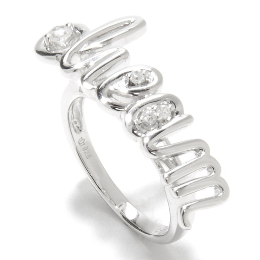 Pinctore Platinum o/Silver 0.18ctw White Natural Zircon Band Ring - pinctore