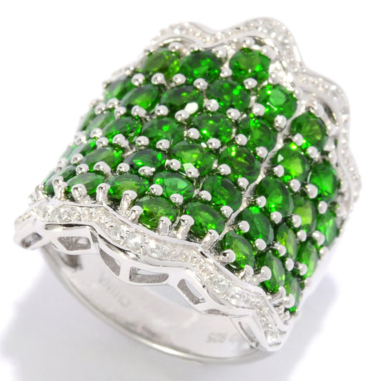 Pinctore Sterling Silver 6.5ctw Chrome Diopside & White Zircon Wavy Band Ring - pinctore
