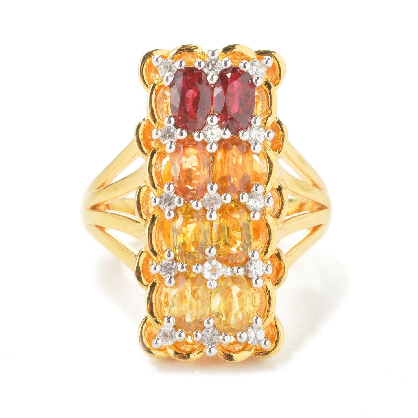 925 Sterling Silver Shaded Orange Sapphire, White Natural Zircon Ring - Pinctore