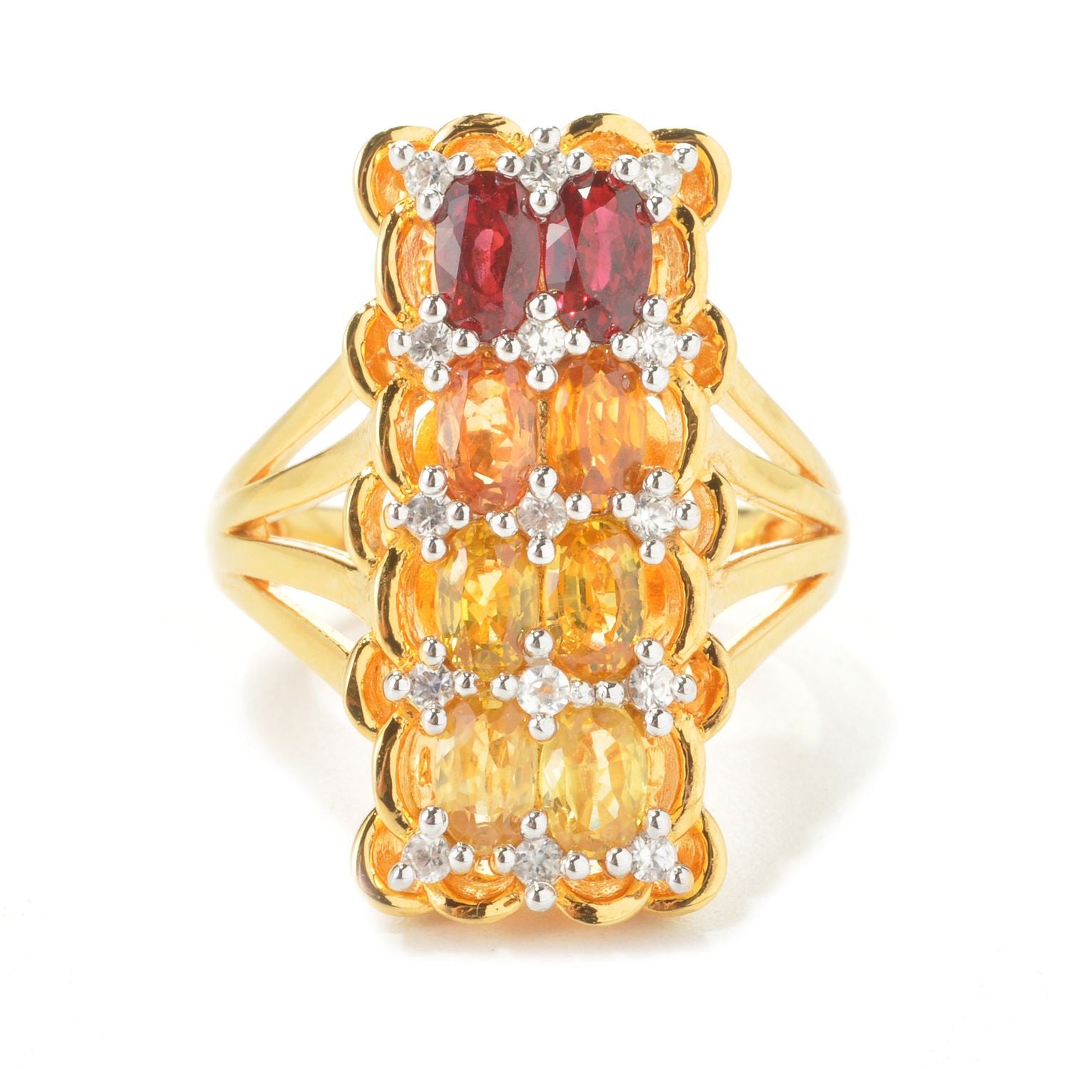 925 Sterling Silver Shaded Orange Sapphire, White Natural Zircon Ring - Pinctore